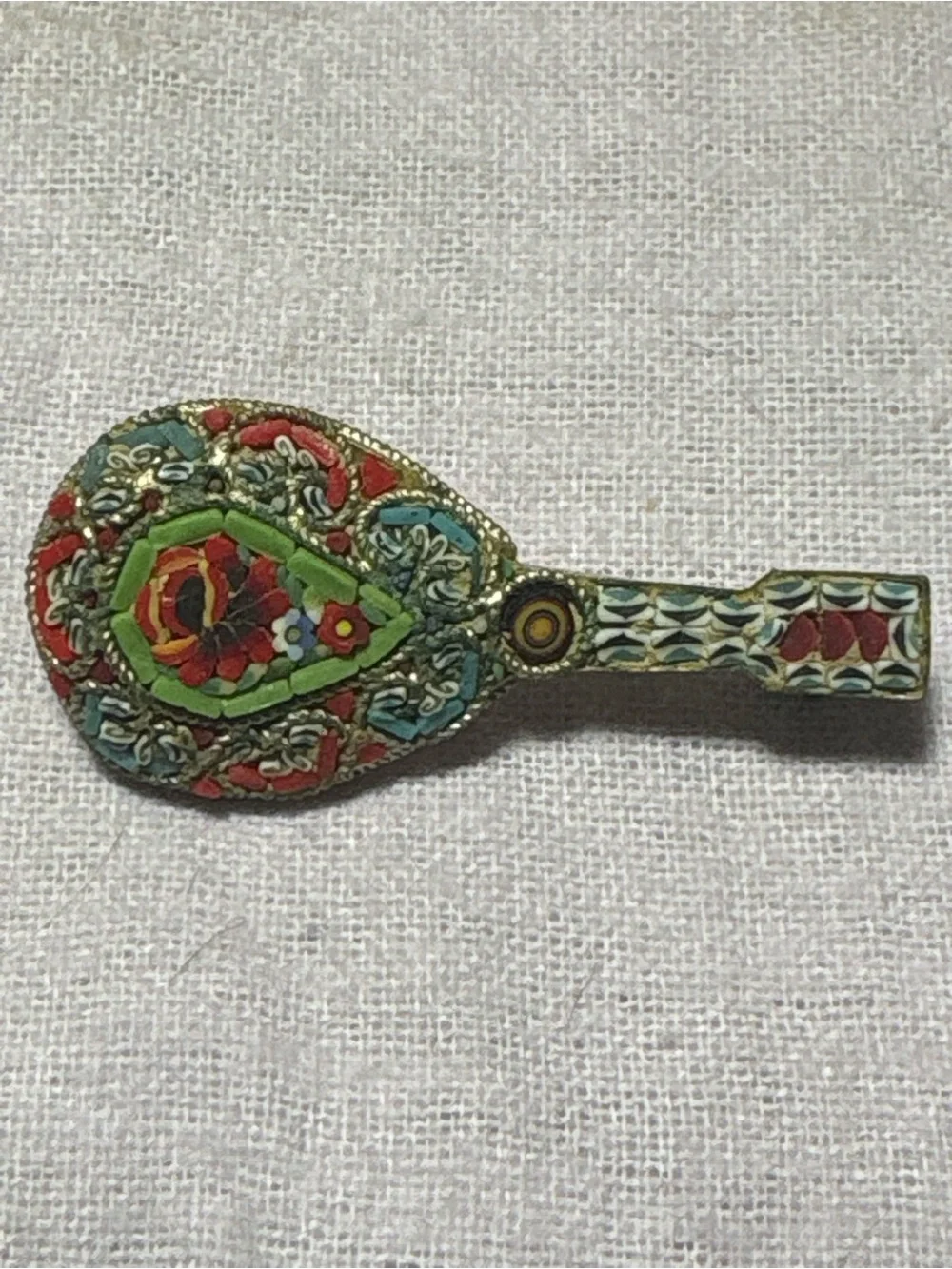 Micro-Mosaic Floral Brooch in Green and Red